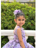 Violet Lace Tulle Pearl Embellished Romantic Flower Girl Dress